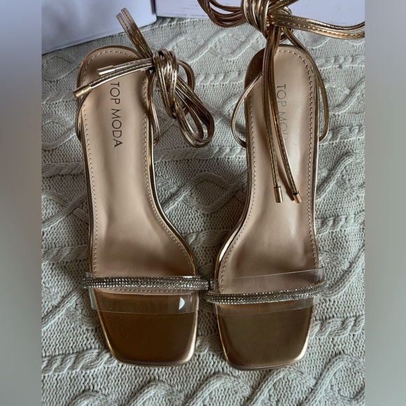 Top Moda Bridget Rose Gold Tie Up Ankle sandal Heel Women’s Size 7 - Picture 11 of 14